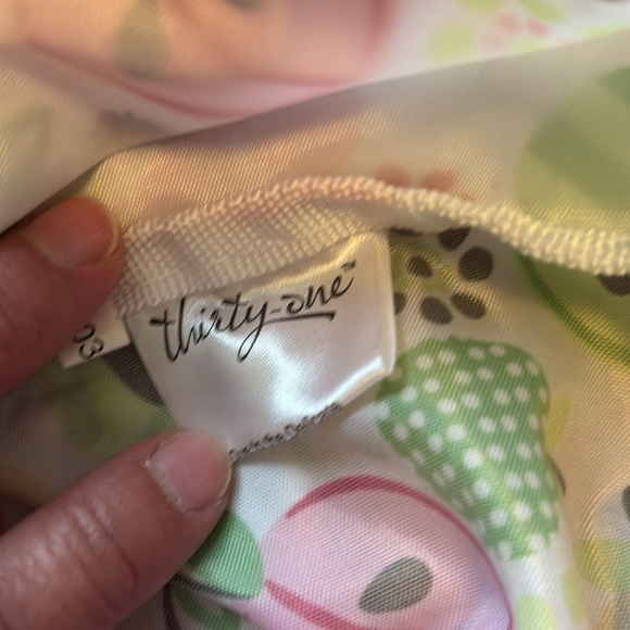 Thirty-one Cinch Sac Tote Apple Floral Print Cord Closure White Multi - Picture 6 of 7